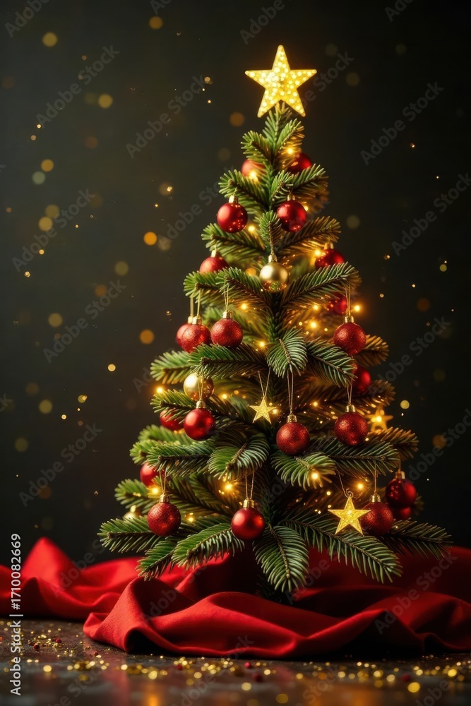 Obraz premium Elegant gold glitter Christmas tree, festive holiday decor , christmas decoration, sparkly