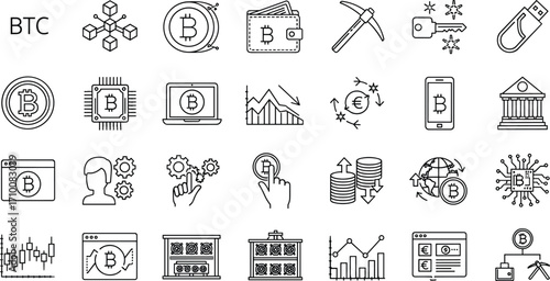 Bitcoin, cryptocurrency, blockchain, icon, finance, digital, wallet, mining, security, exchange, crypto, transaction, investment, technology, coin, chart, data, network, mobile, economy