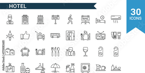Hotel, hospitality, service, travel, vacation, icon, concierge, luggage, room, amenities, reception, shuttle, elevator, food, drink, comfort, booking, resort, accommodation, tourism