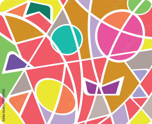 Bright abstract design featuring colorful shapes and lines in a playful arrangement for modern decor