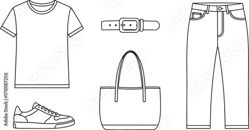 Casual outfit fashion apparel t shirt jeans sneakers and bag