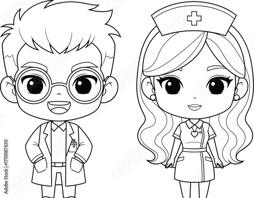 Doctor and nurse coloring page for kids healthcare professionals