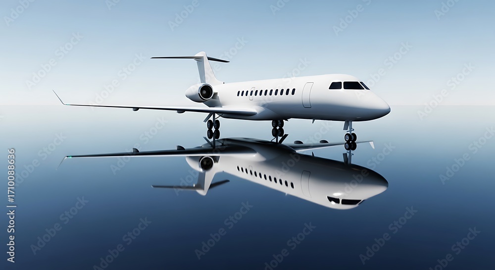 Obraz premium White Jet Plane Reflection on Water.