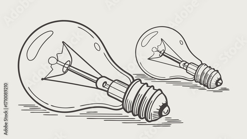 Two hand-drawn light bulbs lying on the surface idea and innovation concept illustration.
