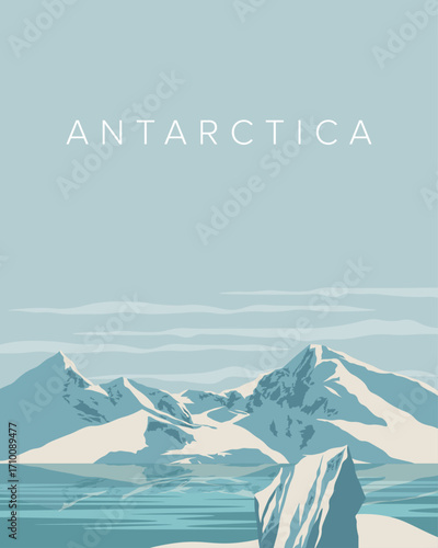 Antarctica travel poster, banner, cover