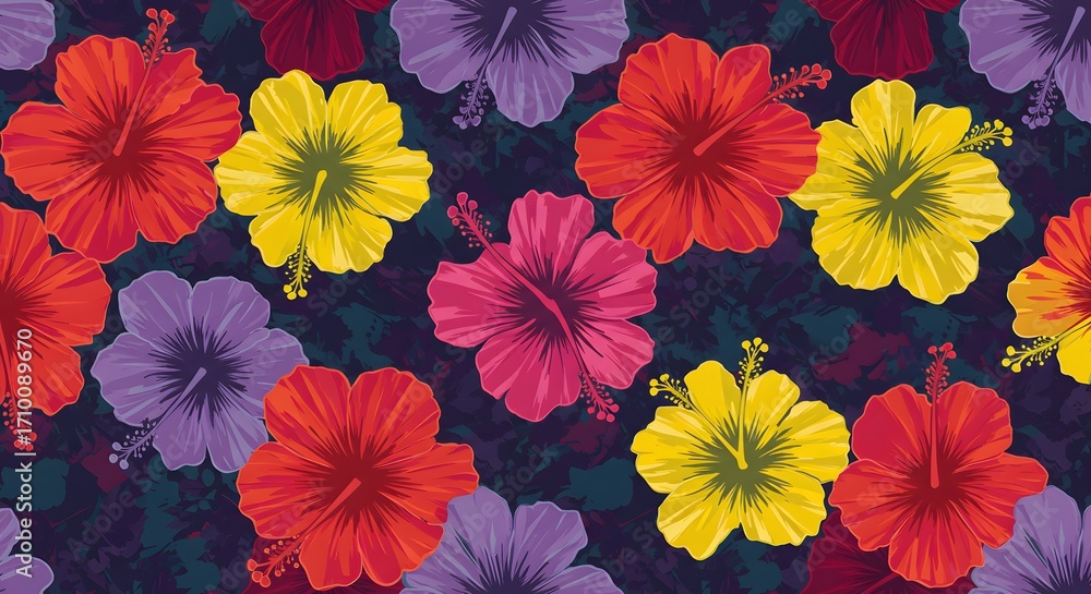 Tropical hibiscus flowers seamless design in vibrant tones, perfect for summer campaigns and lifestyle graphics. Tropical hibiscus flowers seamless design in vibrant tones, perfect for summer campaigns and lifestyle graphics.