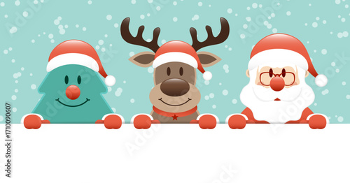 Weihnachtsbaum Rentier Und Weihnachtsmann Banner Schnee Türkis