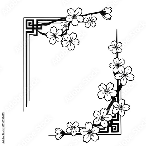 Elegant cherry blossom ornament frame design with floral accents and decorative border elements