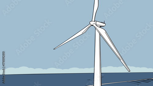 Wind Turbine Energy Clean Power Generation Offshore Wind Farm Illustration Renewable Energy Source Sustainable Technology Environmental Conservation Graphic.