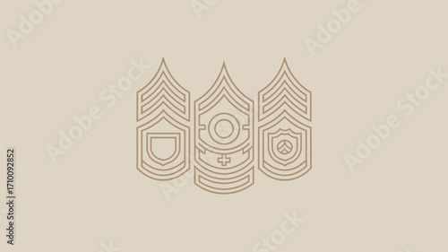 Three military rank insignia outlines arranged side by side on a light beige background in a simple style
