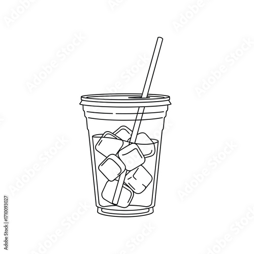Vector art of iced coffee in a plastic cup with a straw, , depicted in a clean and modern line art illustration style, generative ai
