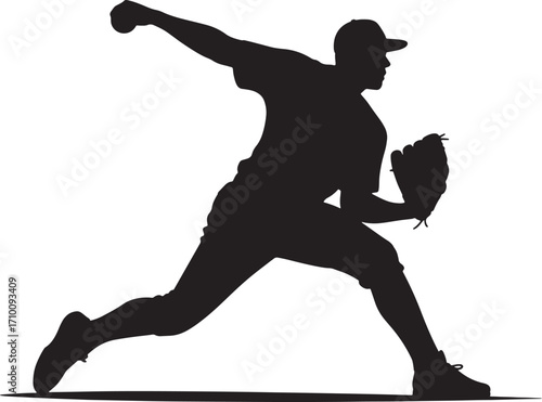 Dynamic Silhouette of Baseball Pitcher in Mid-Throw