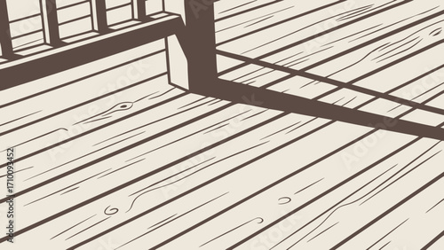 Wood Deck Railing Diagonal Planks Shadow Vector Illustration Texture Background Design Element.
