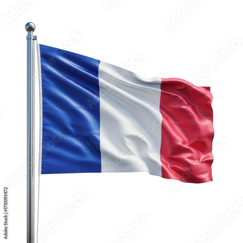 Waving french flag on a pole highlighting national pride and patriotism transparent background