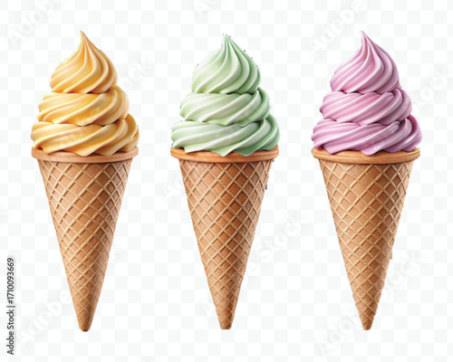 realistic 3d colorful vanilla ice cream scoop set in different style isolated on transparent background 