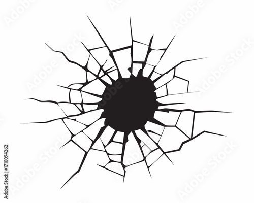 Black abstract cracked hole on white background