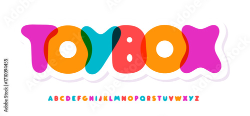 Playful balloon alphabet, color cartoon type with bold bubble letters, joyful font for kids zone playroom headline, kids party logo, preschool typography, childish typographic design. Vector typeset