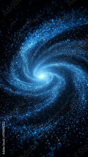 Spiral galaxy with bright core and swirling star clusters in deep space