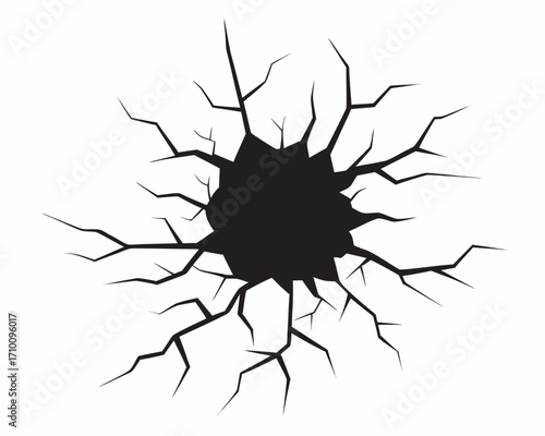 Black silhouette of a cracked hole on white background
