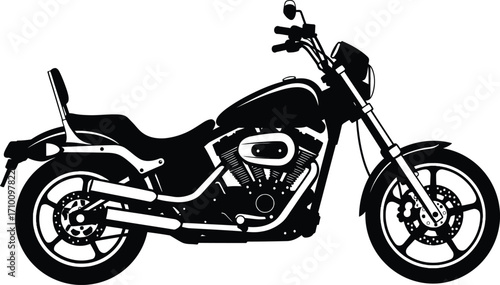 A striking black and white silhouette of a classic motorcycle design