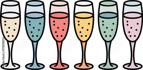 champagne glasses filled with bubbles colorful illustration bundle set royalty free stock photos premium quality