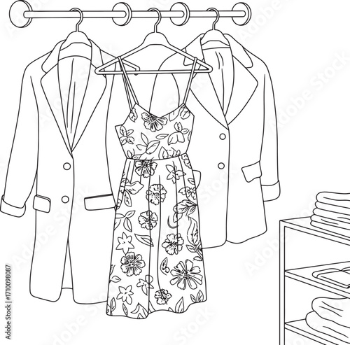 clothes hangers hang vertically displaying outfits for fashion and style illustration line art royalty free stock photos premium quality