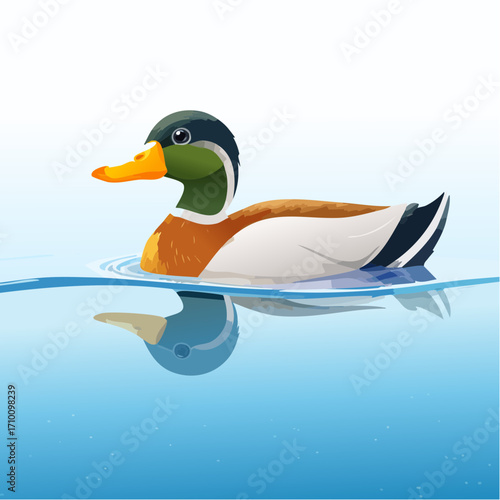 3D Ente, auf See schwimmend, Wasserreflexionen, sonniger Tag, fotorealistisch