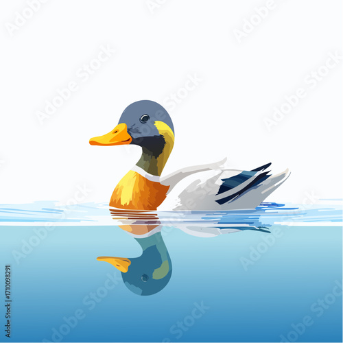 3D Ente, auf See schwimmend, Wasserreflexionen, sonniger Tag, fotorealistisch