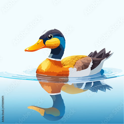 3D Ente, auf See schwimmend, Wasserreflexionen, sonniger Tag, fotorealistisch