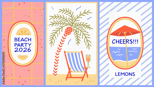 Summer beach party invitation design with tropical elements