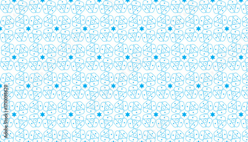 Seamless bright blue geometric star pattern with interconnected loops abstract background