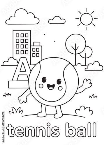 coloring book tennis ball standing in front of kindergarten