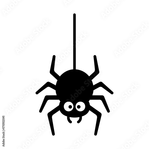 hanging spider glyph icon symbolizing creepy insect and spooky web