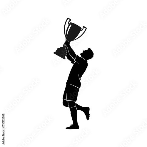 vector silhouette of a soccer player lifting the trophy after the championship