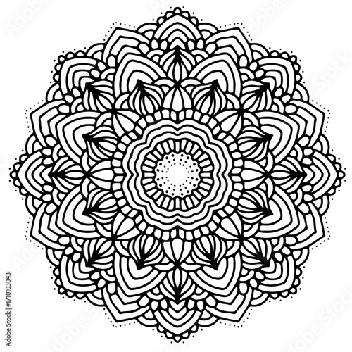 Intricate circular mandala pattern with geometric symmetry and spiritual symbolism