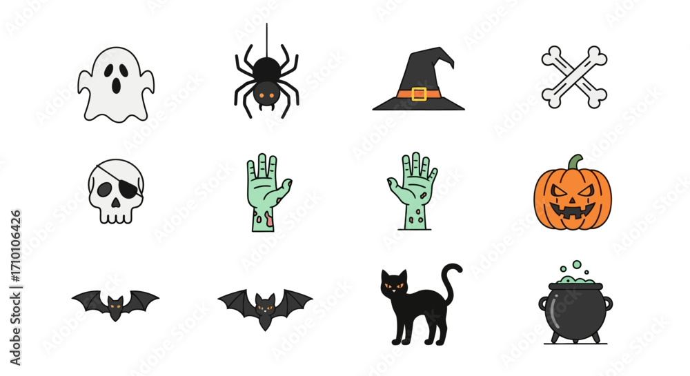 Fototapeta premium Halloween Scary Monster and Magic Icon Vector Set