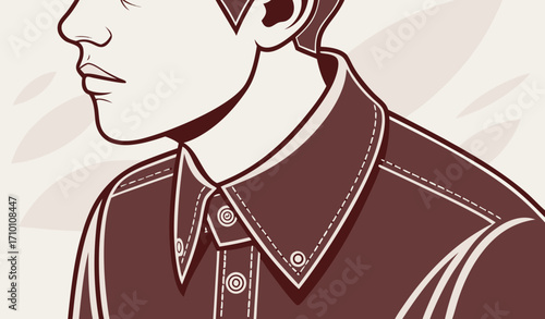 Closeup of shirt collar detailed picture maroon