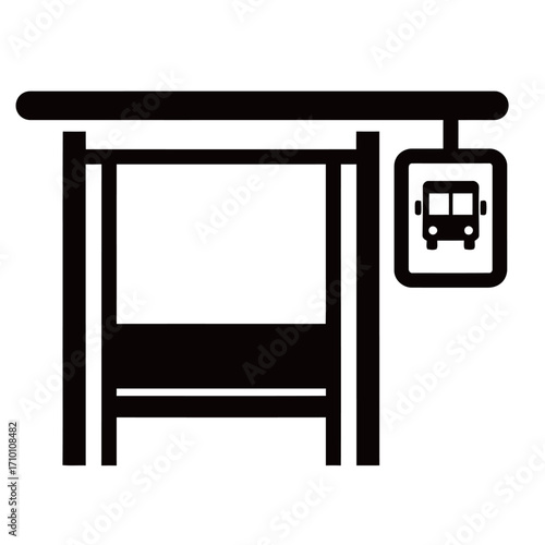 black and white silhouette of a bus stop vector on a white background