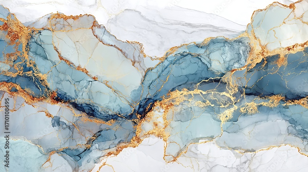 Naklejka premium Subtle Elegance in Watery Dreams Artistic Background with Gold Detailing on Fluid Blue Waves Design
