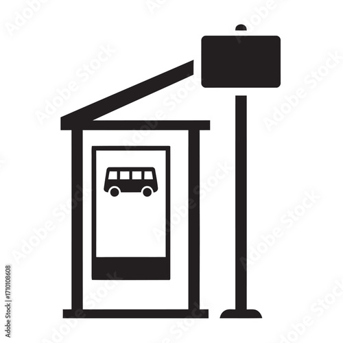 black and white silhouette of a bus stop vector on a white background