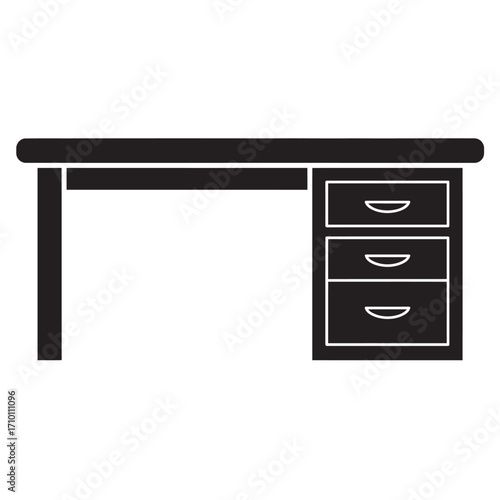 black and white silhouette of a desk vector on a white background