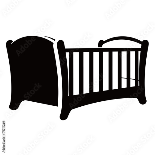 black and white silhouette of a cot vector on a white background