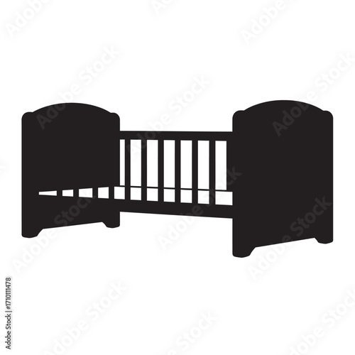 black and white silhouette of a cot vector on a white background