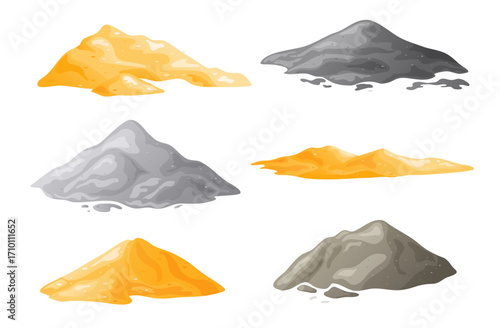 Piles of sand, gravel, cement, Building material heaps. Perfect for building site concepts. Vector illustration isolated on white background