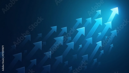 Upward Arrows on Blue Background – Business Growth and Progress Concept