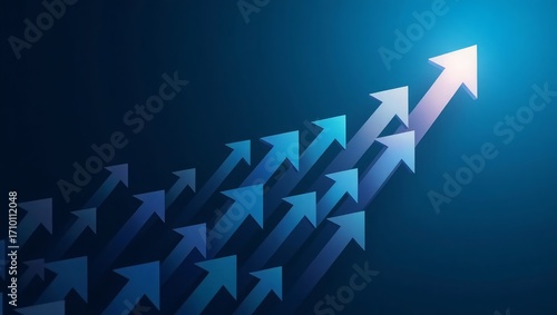 Upward Arrows on Blue Background – Business Growth and Progress Concept