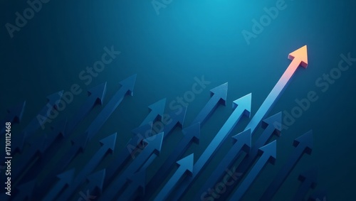 Upward Arrows on Blue Background – Business Growth and Progress Concept