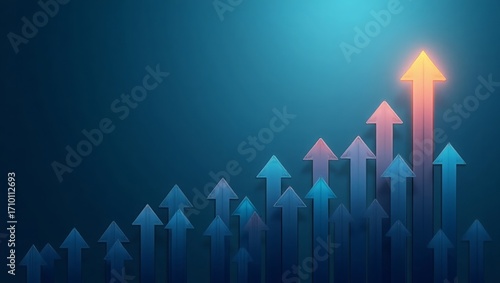 Upward Arrows on Blue Background – Business Growth and Progress Concept
