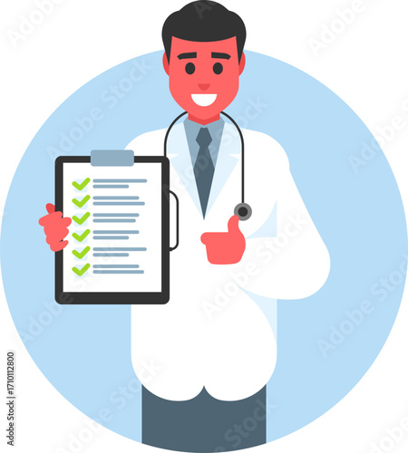 Doctor Holding Checklist – Medical Examination and Healthcare Vector Illustration