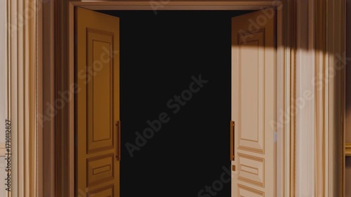 Luxury Double Doors Opening 3d Render Animation, with Alpha Channel, Green Screen, and Luma matte included.